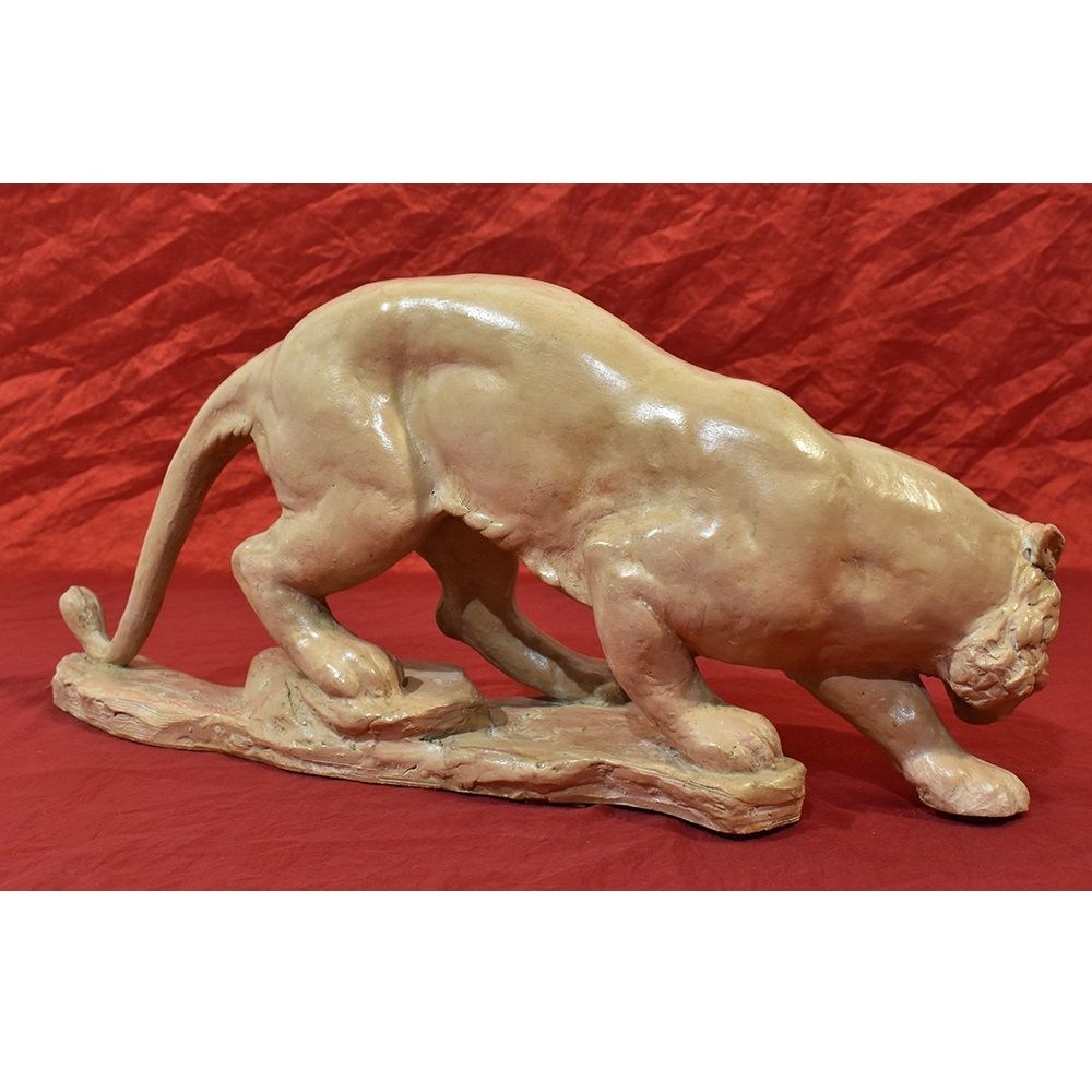 STTE50 art deco sculpture panther  lion earthenware statue XX century.jpg